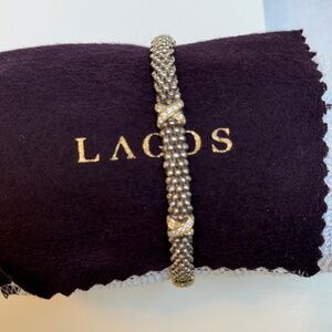Lagos diamond sterling and gold X bracelet